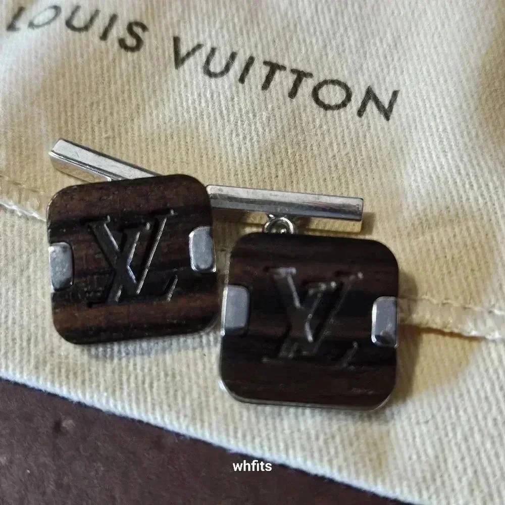 RARE Louis Vuitton Wooden Cufflinks with Ebene Damier Case, dust bag and box - Picture 2 of 6
